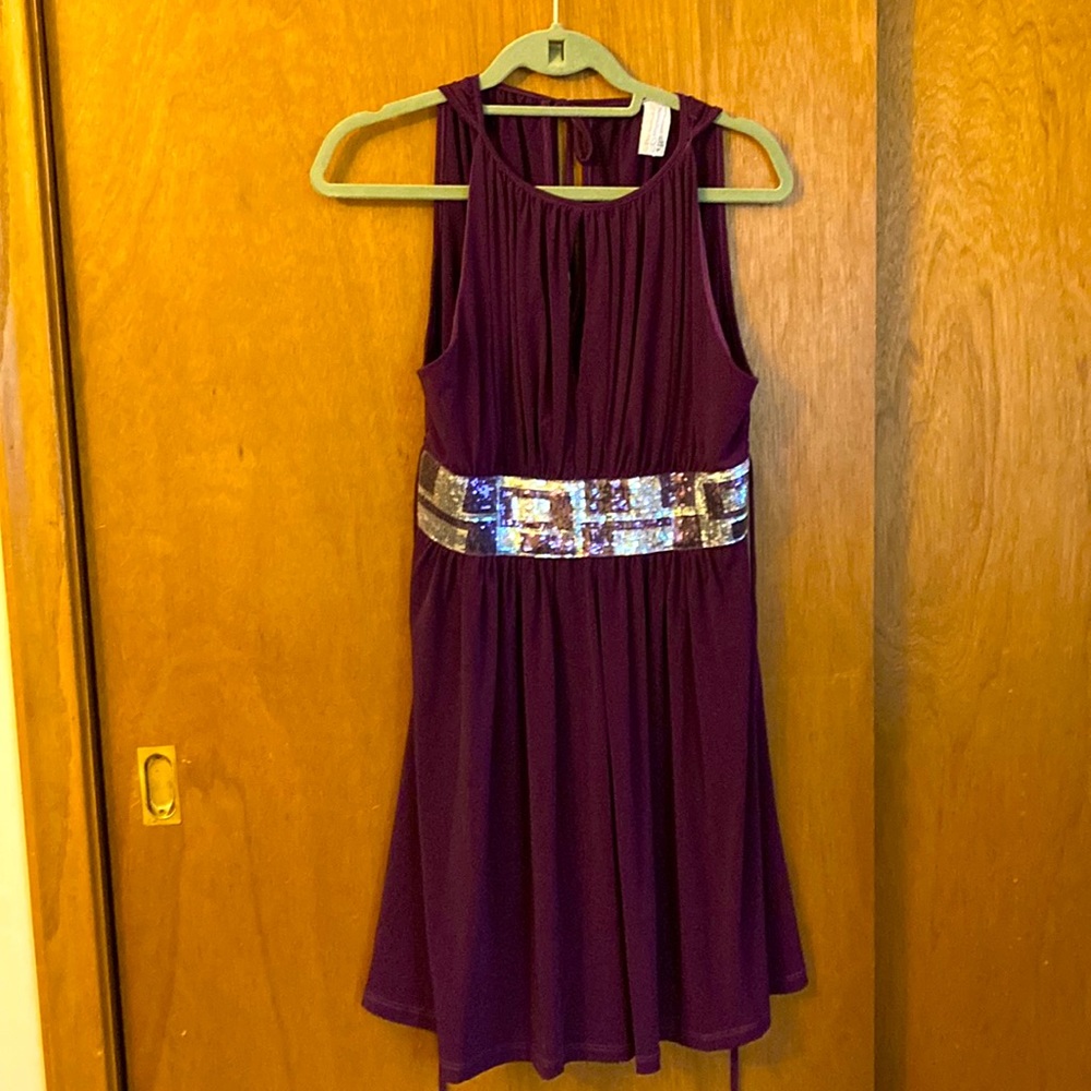 Halter style plum colored dress with sequin waist accent. Size 1x
